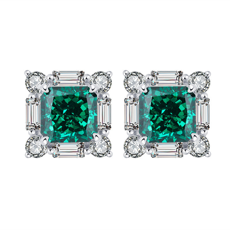S925 Silver High Carbon Emerald Diamond Princess Square Diamond Set Maisonore