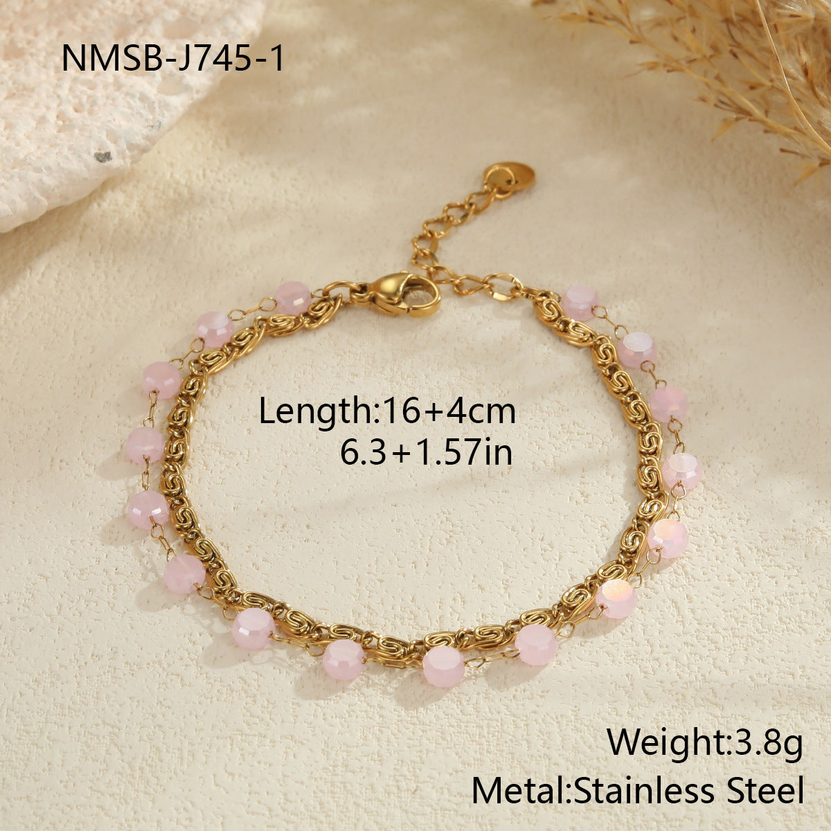 Colorful Beaded Stainless Steel Necklace Gold-plated Double Layer Twin All-match Clavicle Chain Maisonore