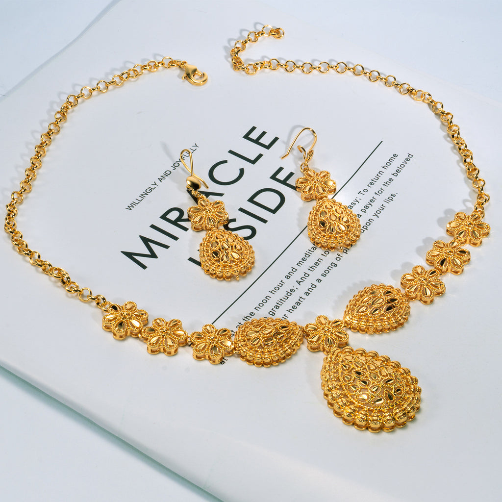 24K Gold Plated Bridal Necklace Two-piece Earrings Set India Dubai maisonore shop