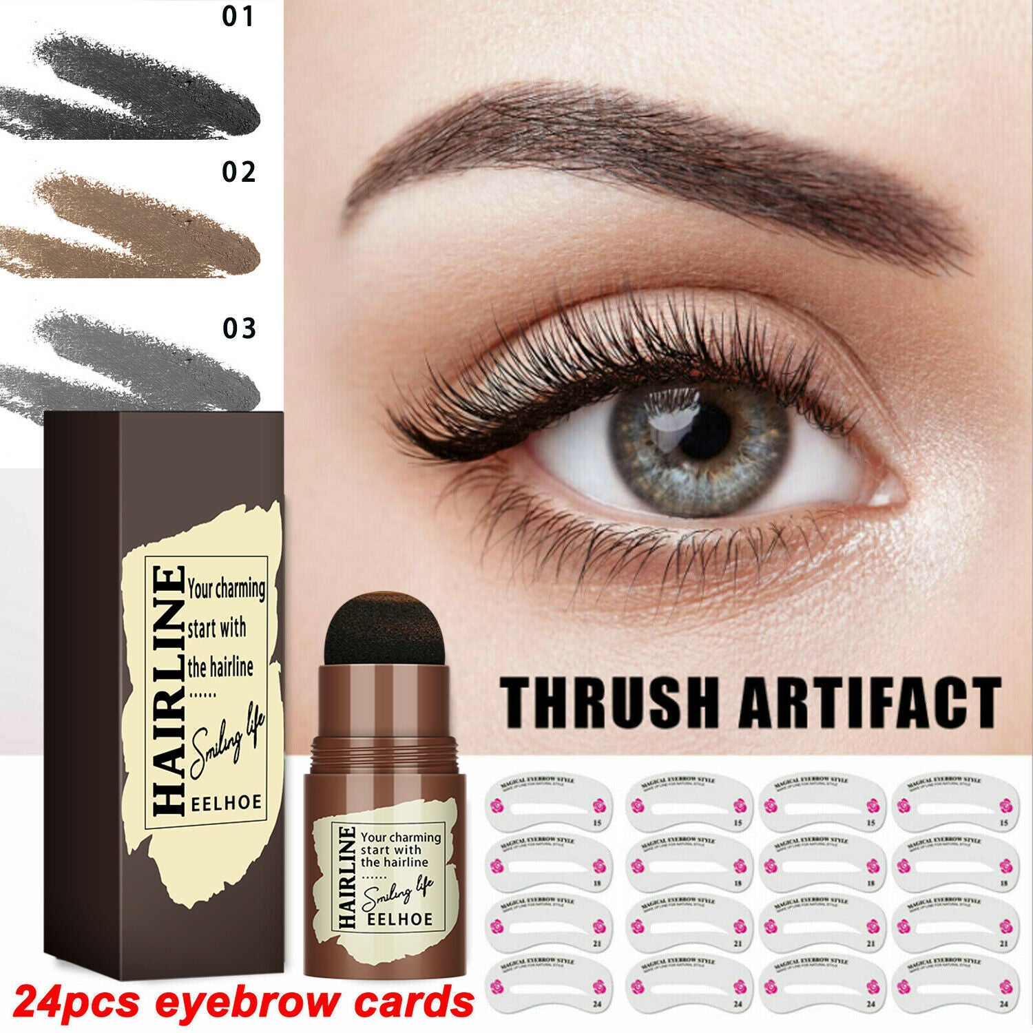 Eyebrow Stamp Stencil Kit, 24 Pc Eyebrow Shaping Stencils, Long-lasting Eyebrow Brow Definer, Perfect Make-up Reusable Kit Maisonore