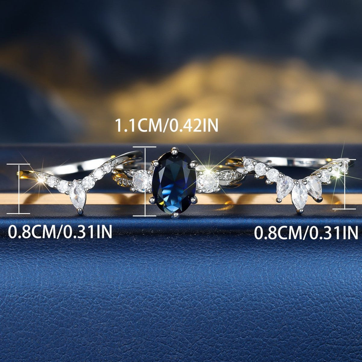 Platinum Egg-shaped Sapphire Blue Diamond Water Drop Shining Three-piece Unique Ring Maisonore