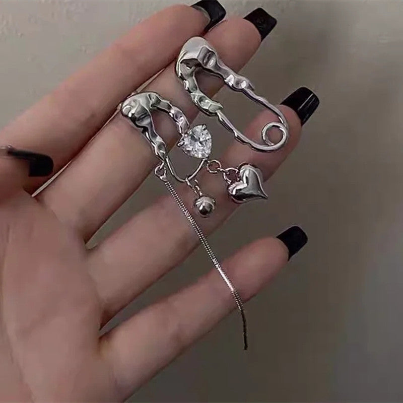 Asymmetric Heart Tassel Diamond Earrings For Women eprolo