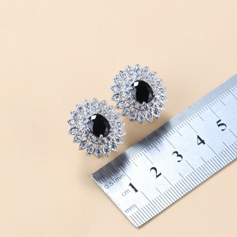 Garnet Cubic Zirconia Earrings Pendant Necklace Bracelet Ring Gift 4 PCs Set maisonore shop