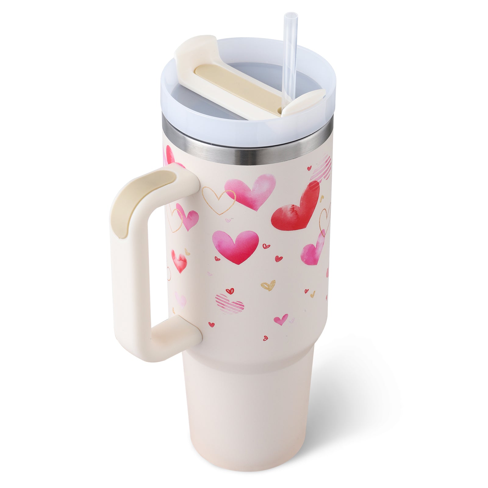 40 Oz Tumbler With Handle Straw Insulated, Stainless Steel Spill Proof Vacuum Coffee Cup Tumbler With Lid Tapered Mug Gifts For Valentine Lover Suitable For Car Gym Office Travel Maisonore