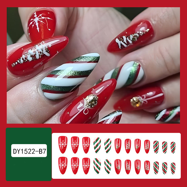 24pcs Christmas False Nails Hat Striped Snowflake Nail Art Stickers For Parties Dances Or Holiday Wear Maisonore