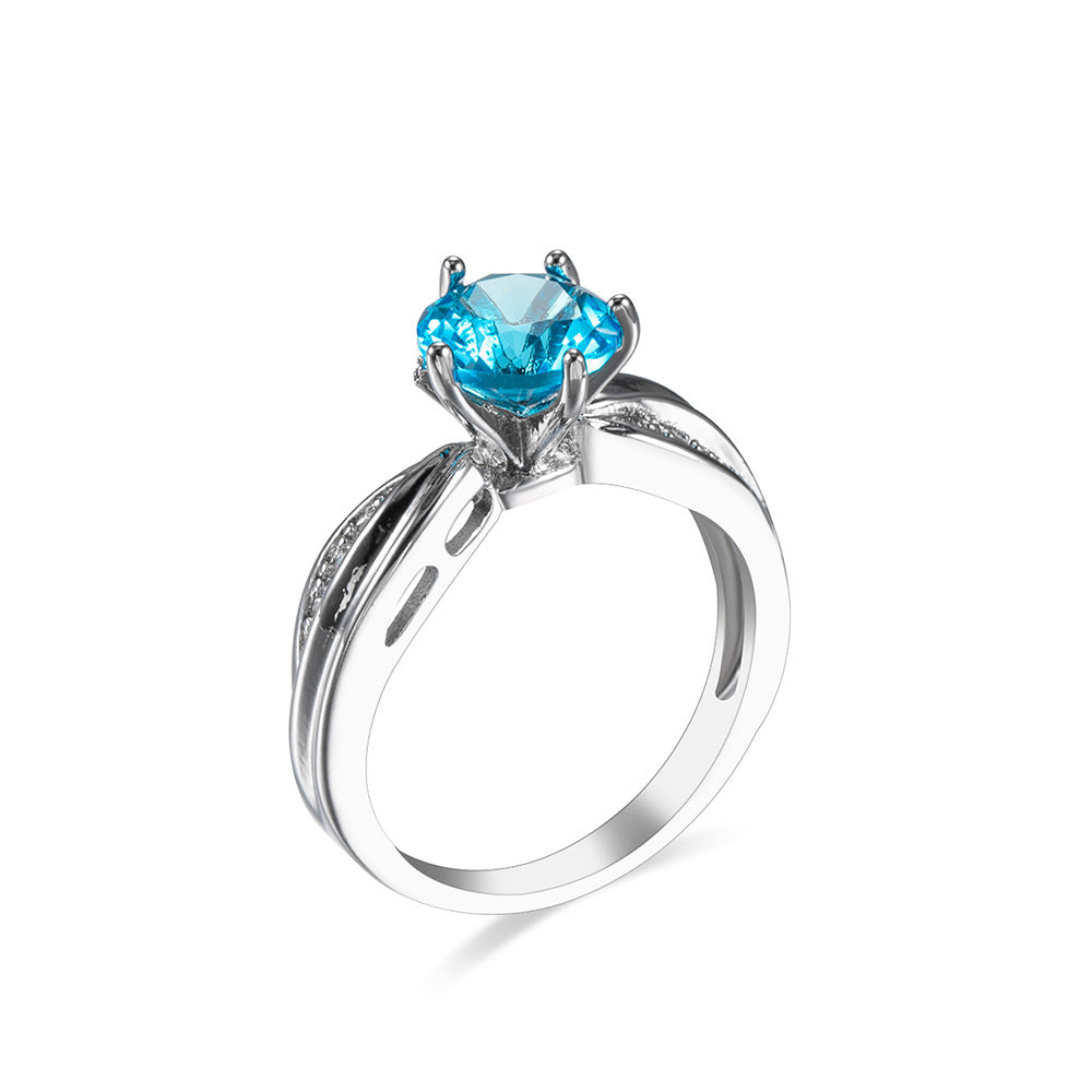 Ocean Blue Zircon Simple And Versatile Copper Ring Maisonore