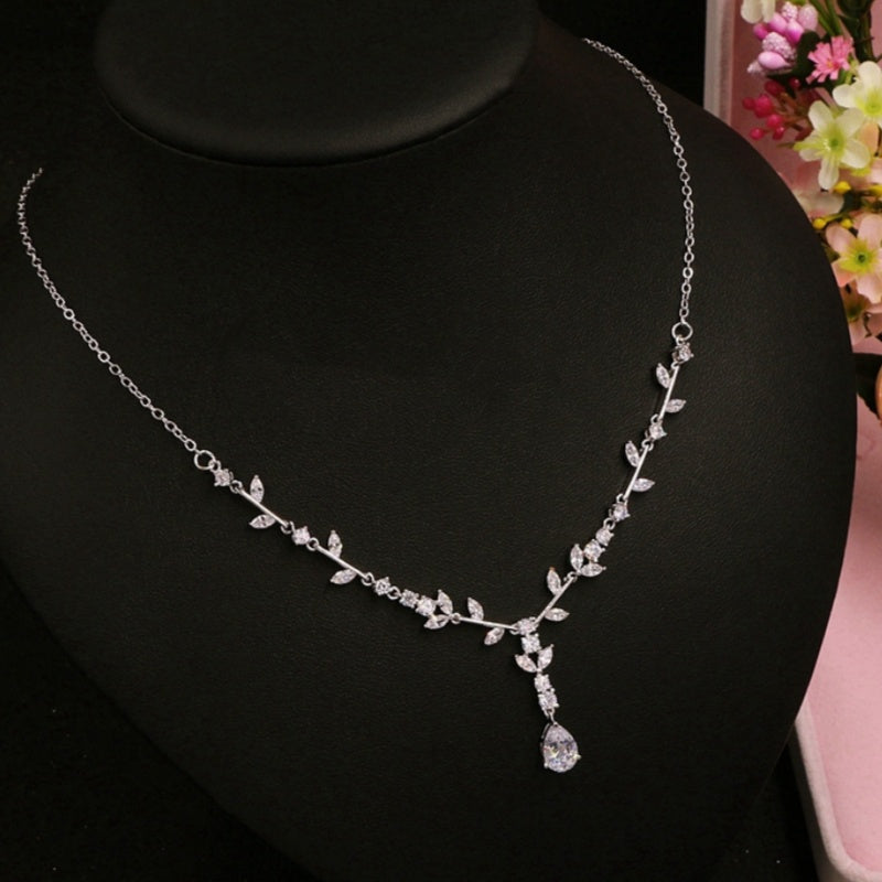 Simple Bridal Zircon Wedding Handmade Ornament Necklace And Earrings Suite maisonore shop