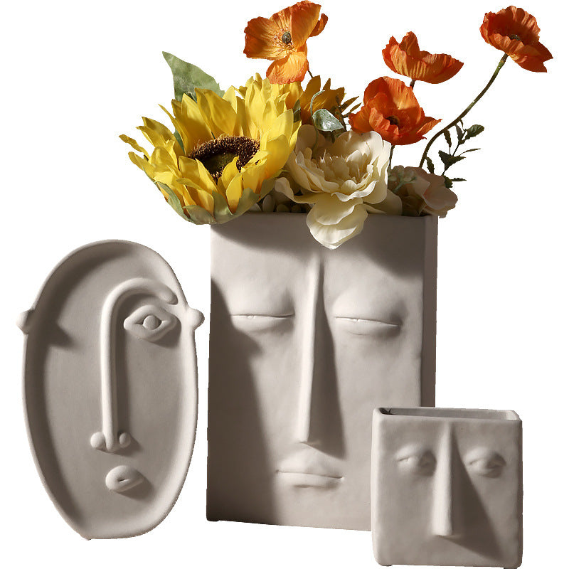 Nordic Creative Ceramic Vase Simple Face Decoration Bedroom Decoration Livingroom Porch Flower Arrangement Home Decoration Maisonore