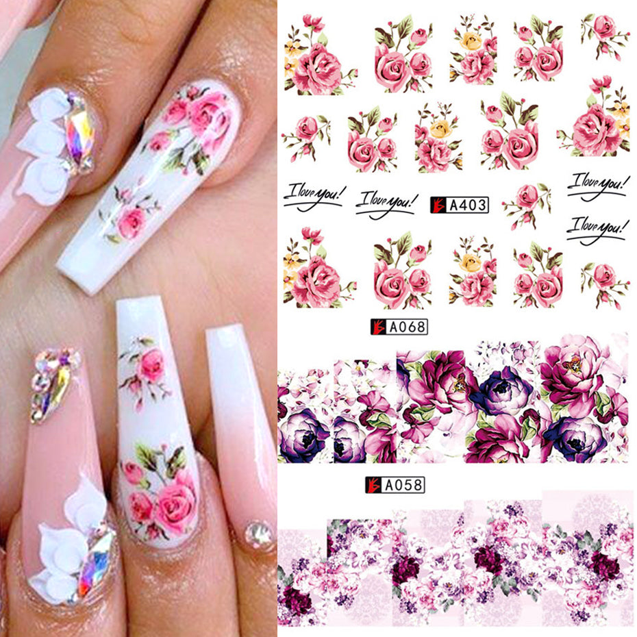 Nail Art Rose Nail Sticker Bowknot Lace Red Flower Nail Applique Eco-Friendly Nail Maisonore