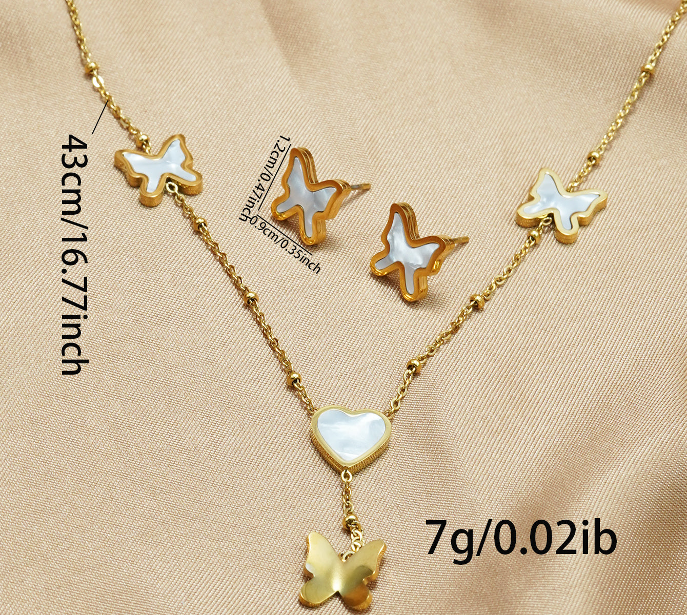 Lxalry 18K Gold Plated Stainless Steel Butterfly & Heart Jewelry Set For Women - Waterproof Hypoallergenic Necklace & Earrings, Elegant Gift For Girlfriend, Birthday, Wedding, Daily Wear maisonore shop