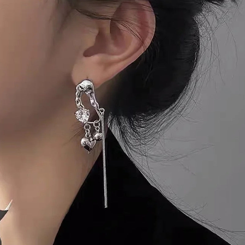 Asymmetric Heart Tassel Diamond Earrings For Women eprolo