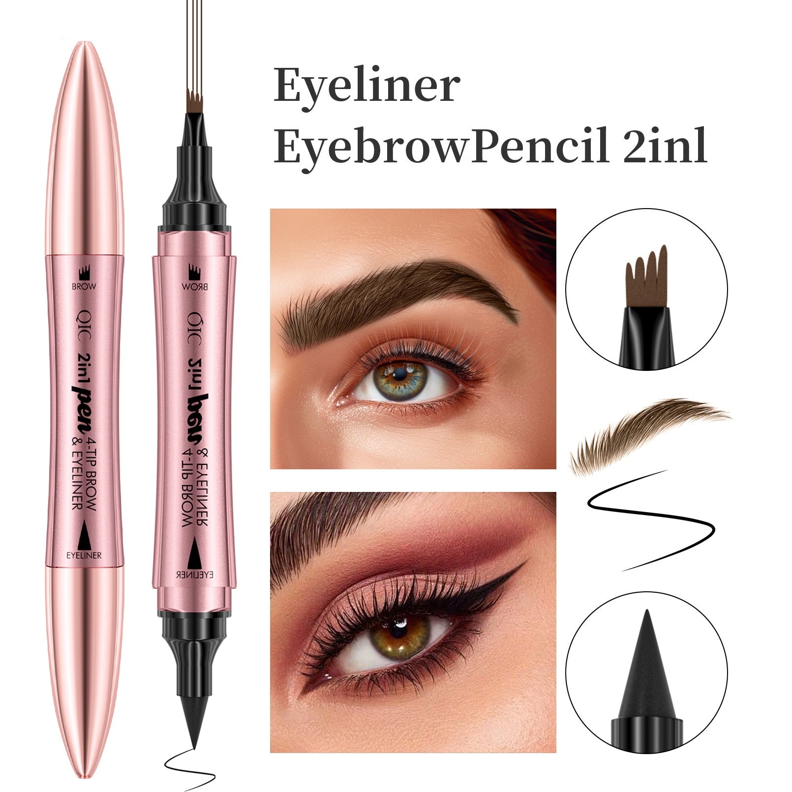 Double-headed 3D Micro-carved Liquid Four-fork Eyebrow Pencil Eyeliner 2-in-one Dual-purpose Eye eprolo