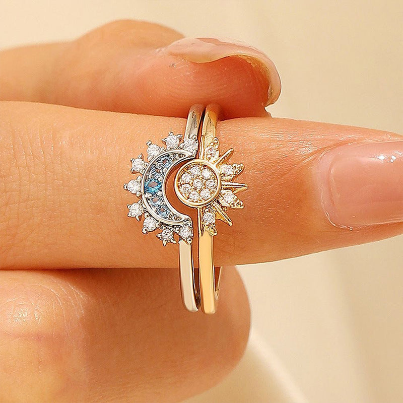 Sun And Moon Diamond-studded Ring High-grade Temperament Maisonore