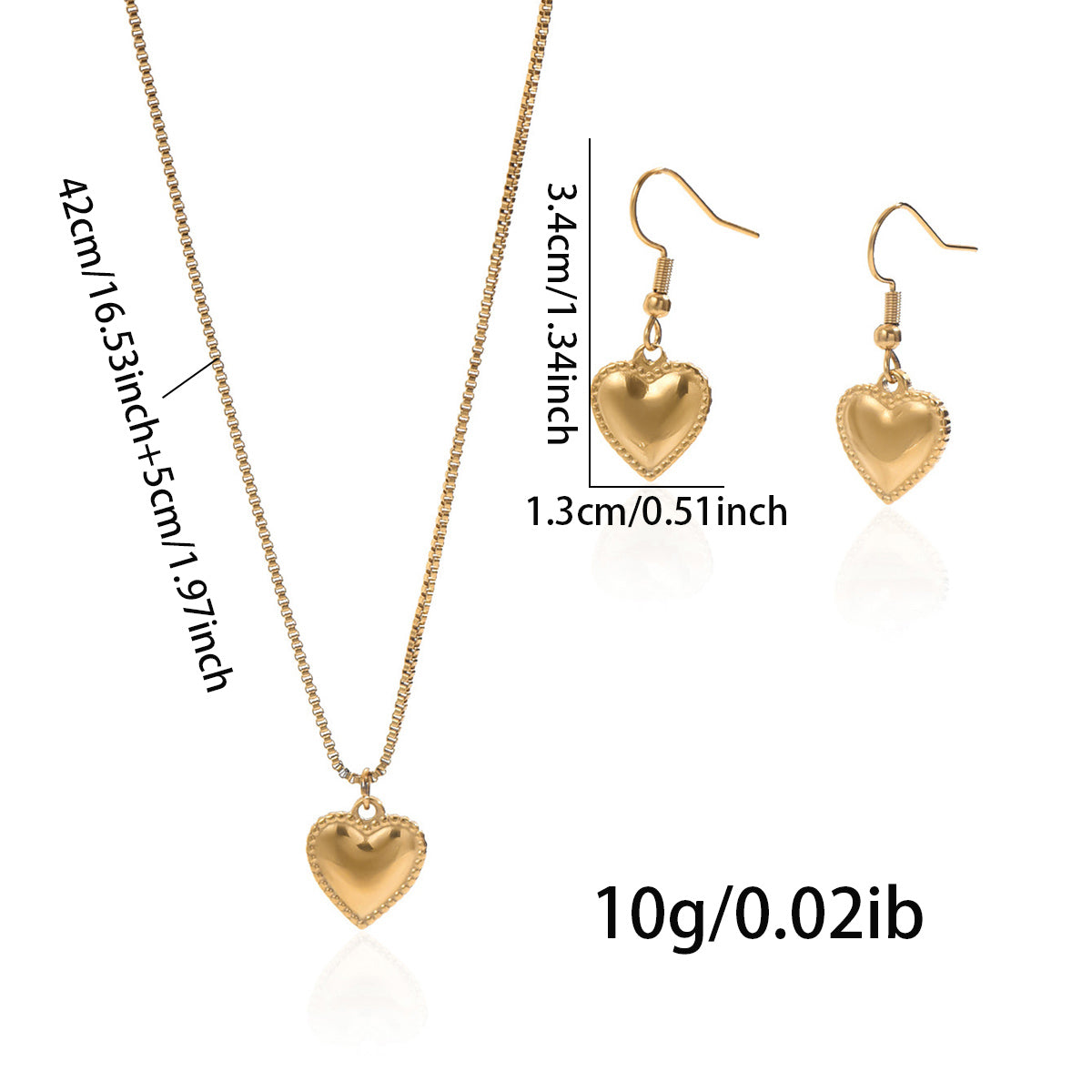 Lxalry 18K Gold Plated Stainless Steel Puffy Heart Pendant Necklace And Earrings Set For Women - Waterproof, Hypoallergenic, Cute Jewelry Gift For Birthday, Anniversary, Daily Wear, Summer Outfits Maisonore