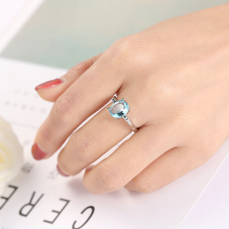 Ocean Blue Zircon Simple And Versatile Copper Ring Maisonore