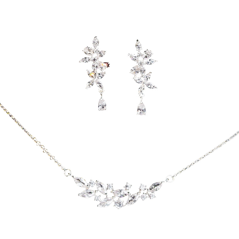 French Exquisite Zircon Leaves Super Fairy Bridal Wedding Necklace Earrings maisonore shop