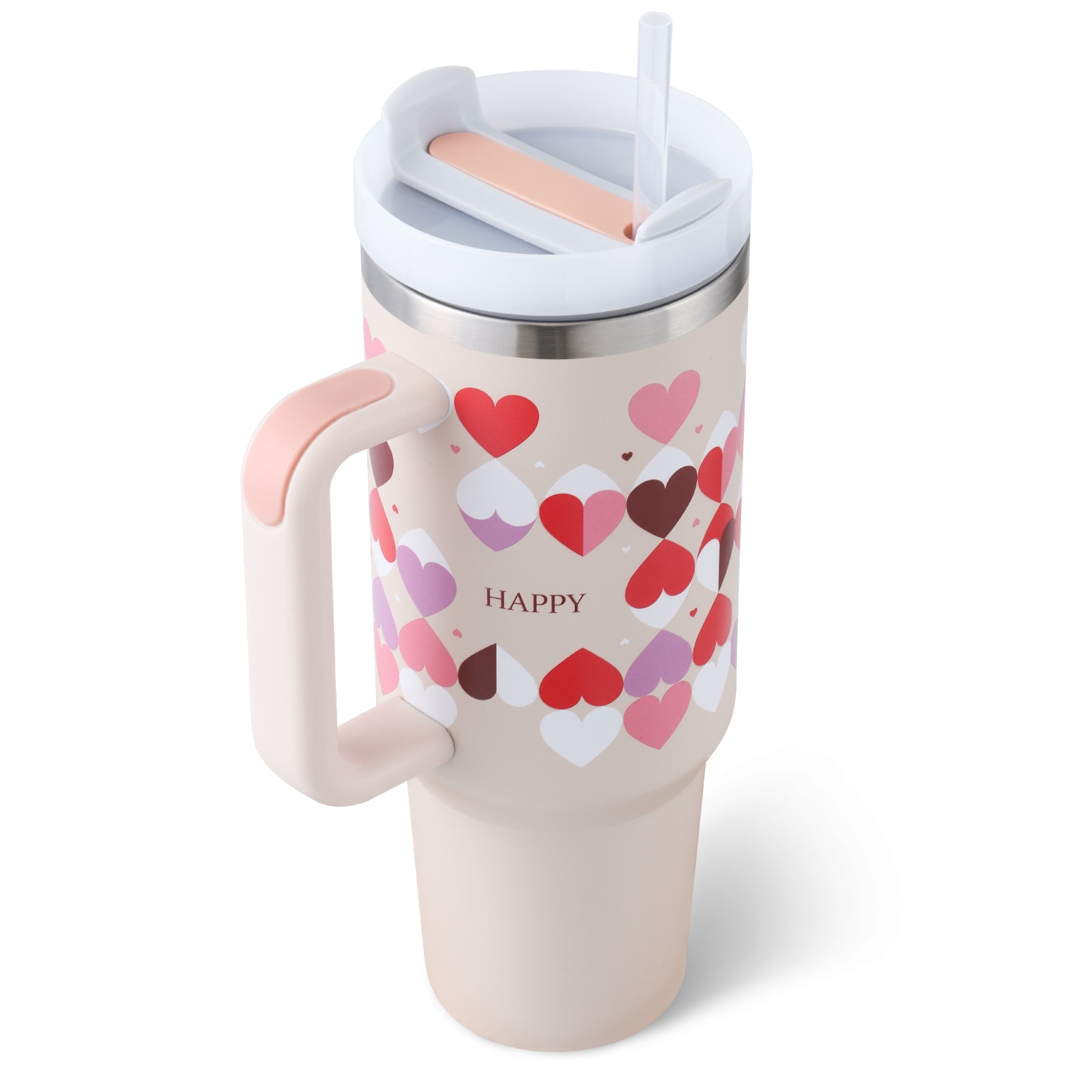 40 Oz Tumbler With Handle Straw Insulated, Stainless Steel Spill Proof Vacuum Coffee Cup Tumbler With Lid Tapered Mug Gifts For Valentine Lover Suitable For Car Gym Office Travel Maisonore