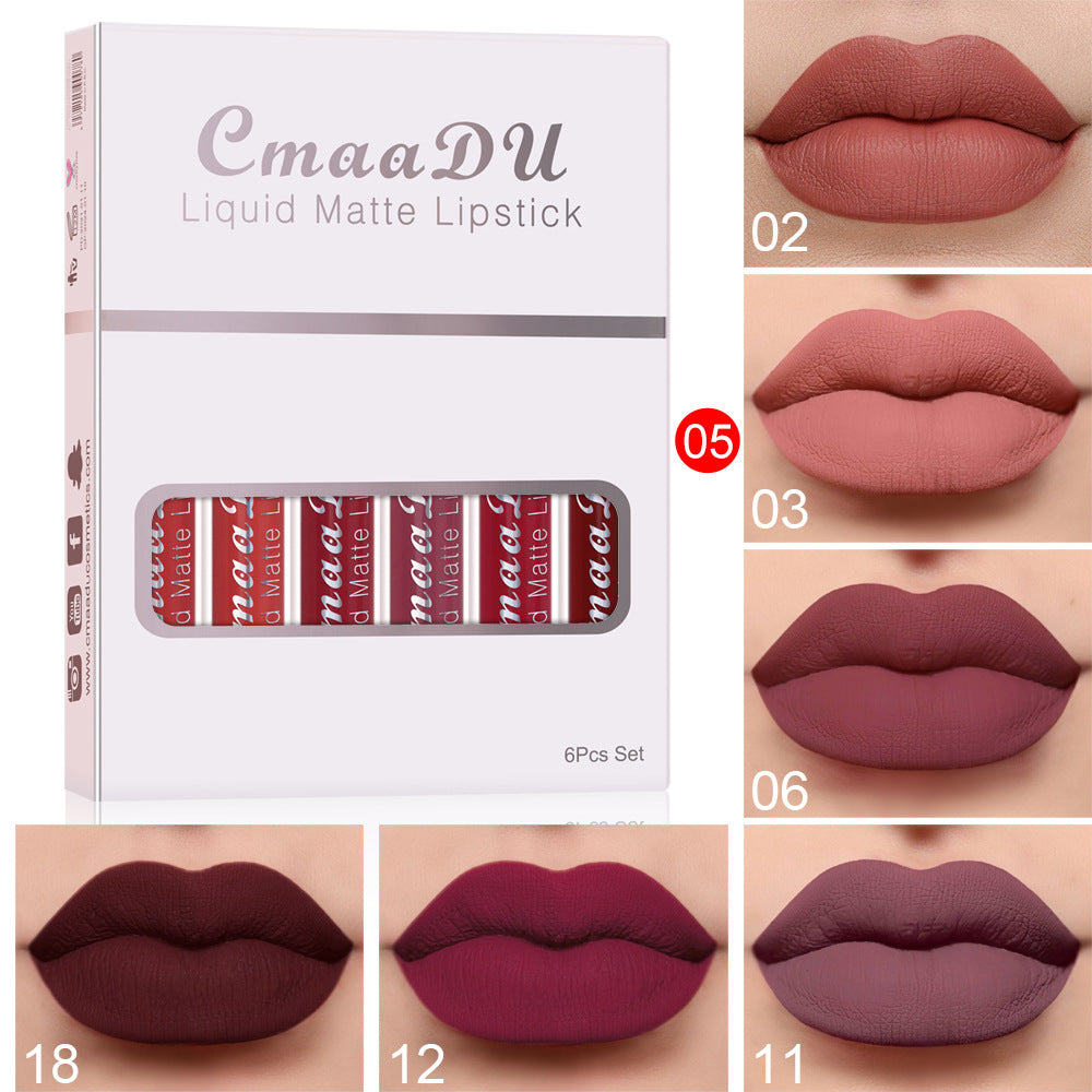 6 Boxes Of Matte Non-stick Cup Waterproof Lipstick Long Lasting Lip Gloss maisonore shop