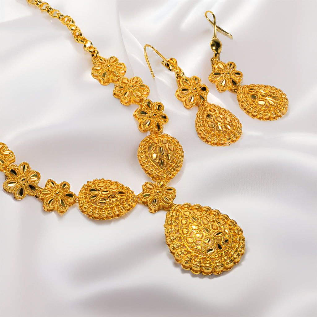24K Gold Plated Bridal Necklace Two-piece Earrings Set India Dubai maisonore shop
