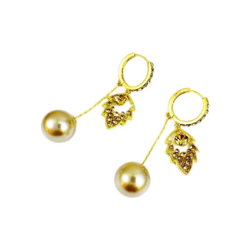 French Entry Lux High-grade Coffee Color Full Diamond Leaf Pearl Earrings Maisonore
