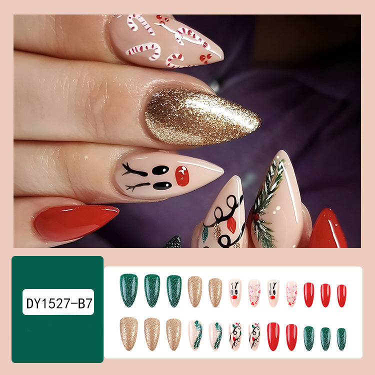 24pcs Christmas False Nails Hat Striped Snowflake Nail Art Stickers For Parties Dances Or Holiday Wear Maisonore