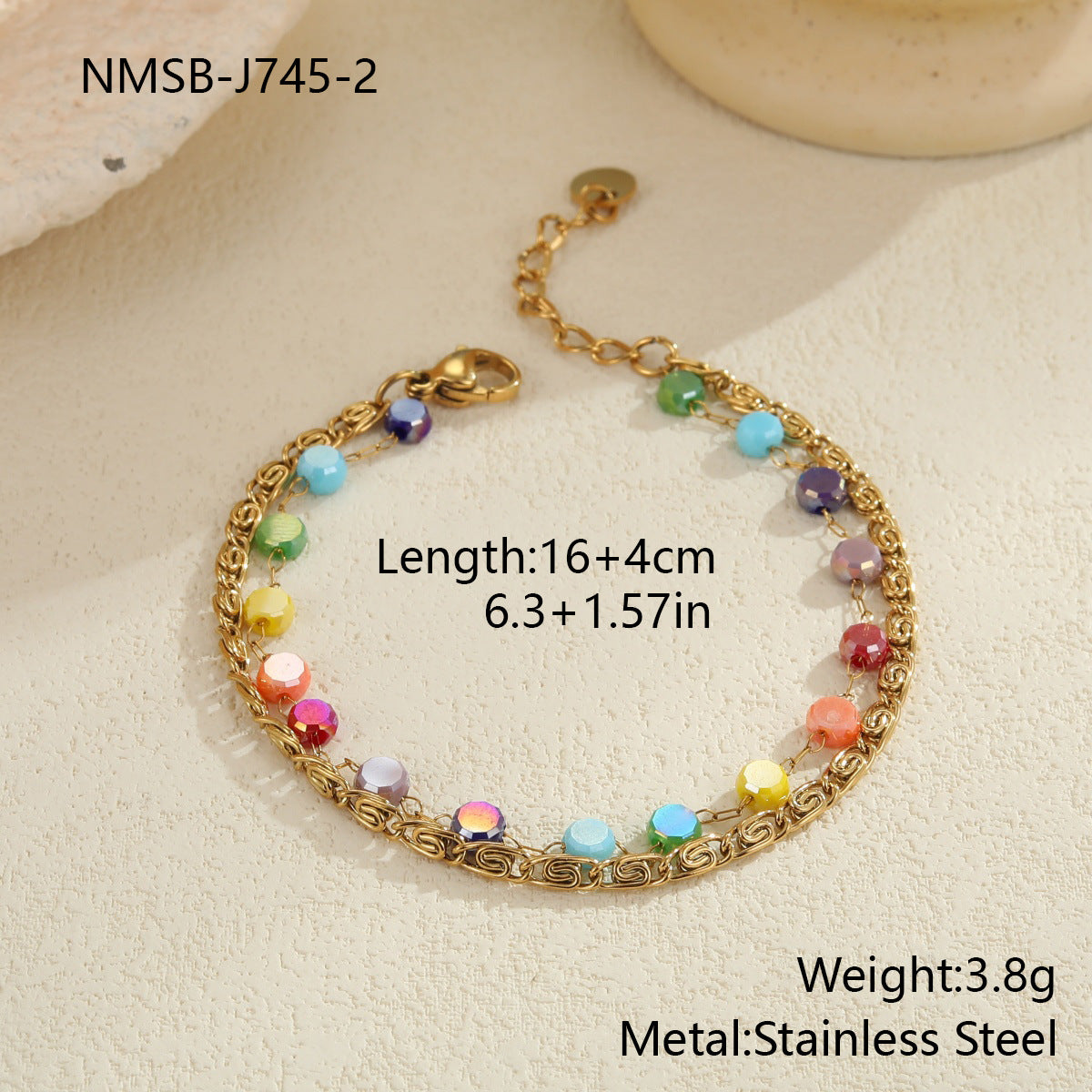 Colorful Beaded Stainless Steel Necklace Gold-plated Double Layer Twin All-match Clavicle Chain Maisonore