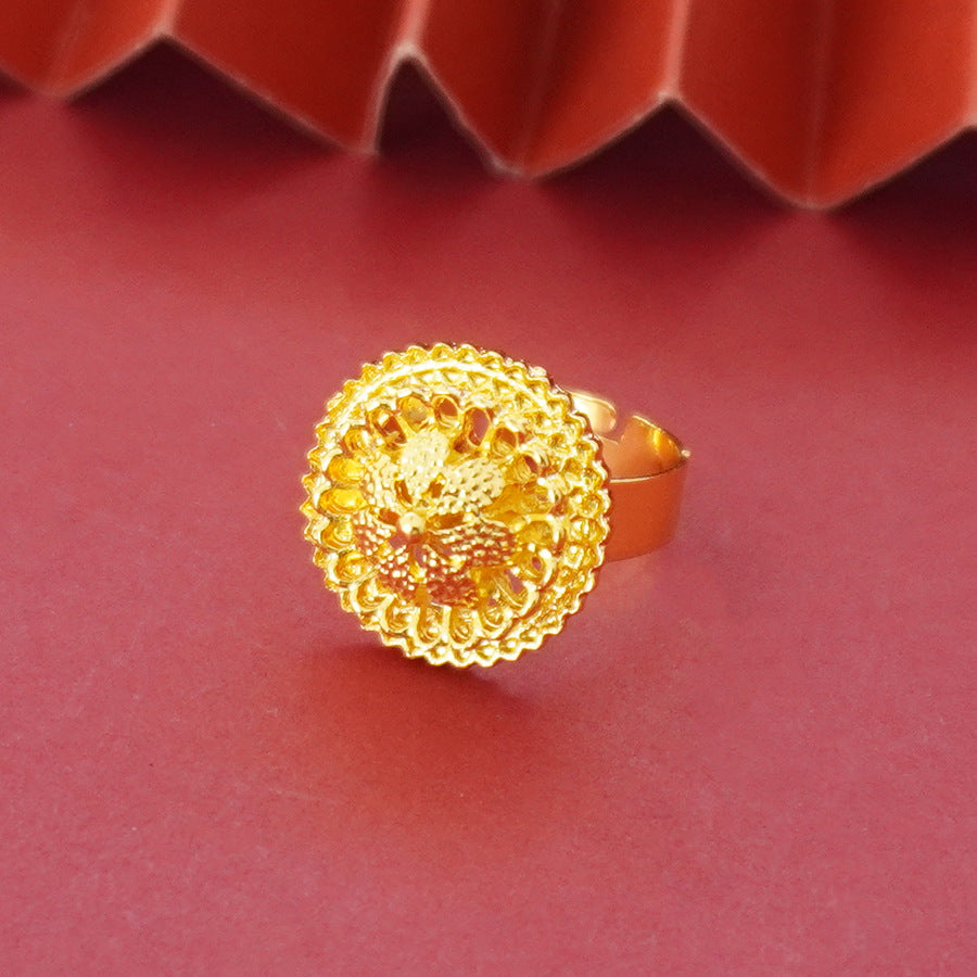 Landscape Middle East Flower Design Gold-plated Necklace Pendant Earring Ring Jewelry Suit Maisonore