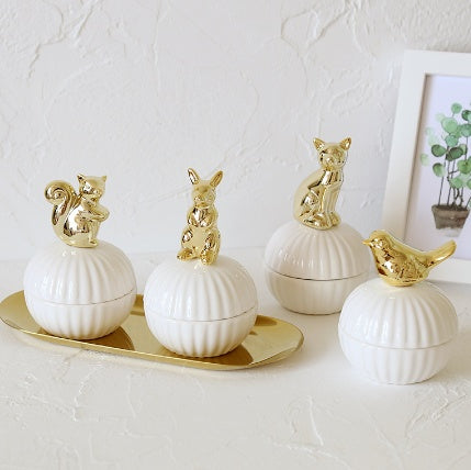 Animal figurine decor jewelry box squirrel rabbit cat bird crafts gift home decor jar Maisonore