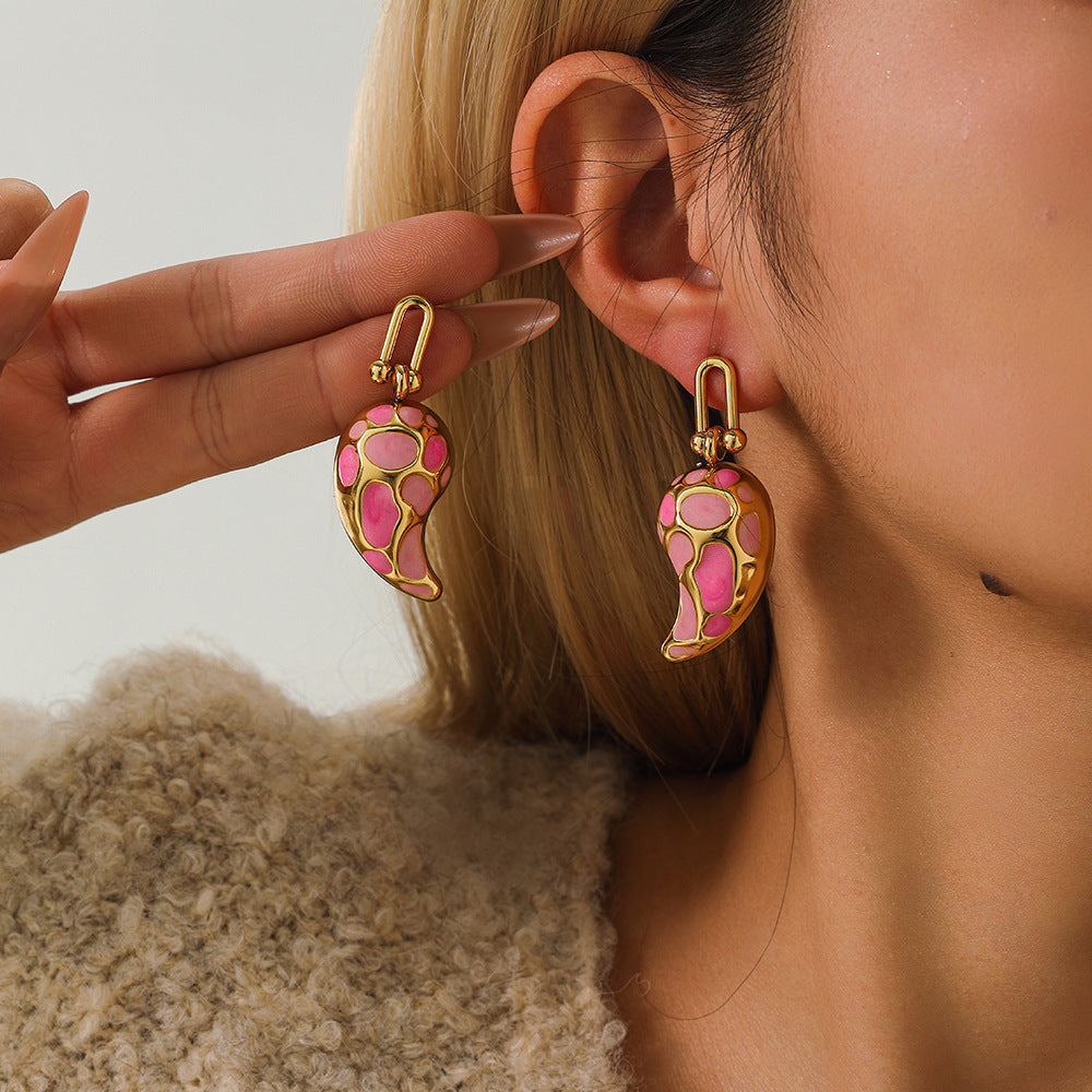 Elegant Drop-shaped Design Earrings U-shaped Buckle Stainless Steel Drop Oil Maisonore