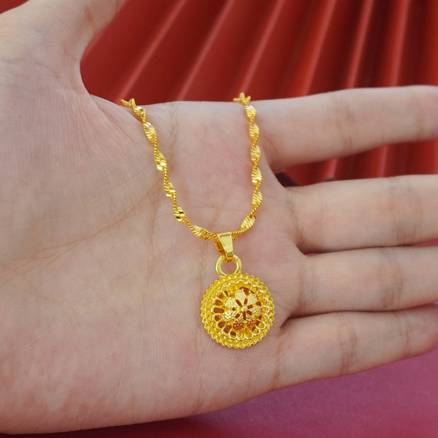 Landscape Middle East Flower Design Gold-plated Necklace Pendant Earring Ring Jewelry Suit Maisonore