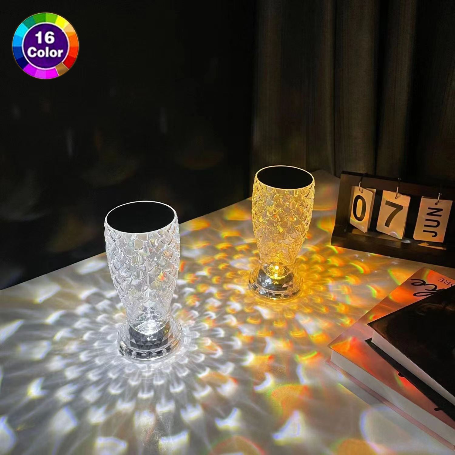 Fish Scale Lamp With USB Port LED Rechargeable Touch Night Light Crystal Lamp For Bedroom Living Room Party Dinner Home Decor Creative Lights eprolo