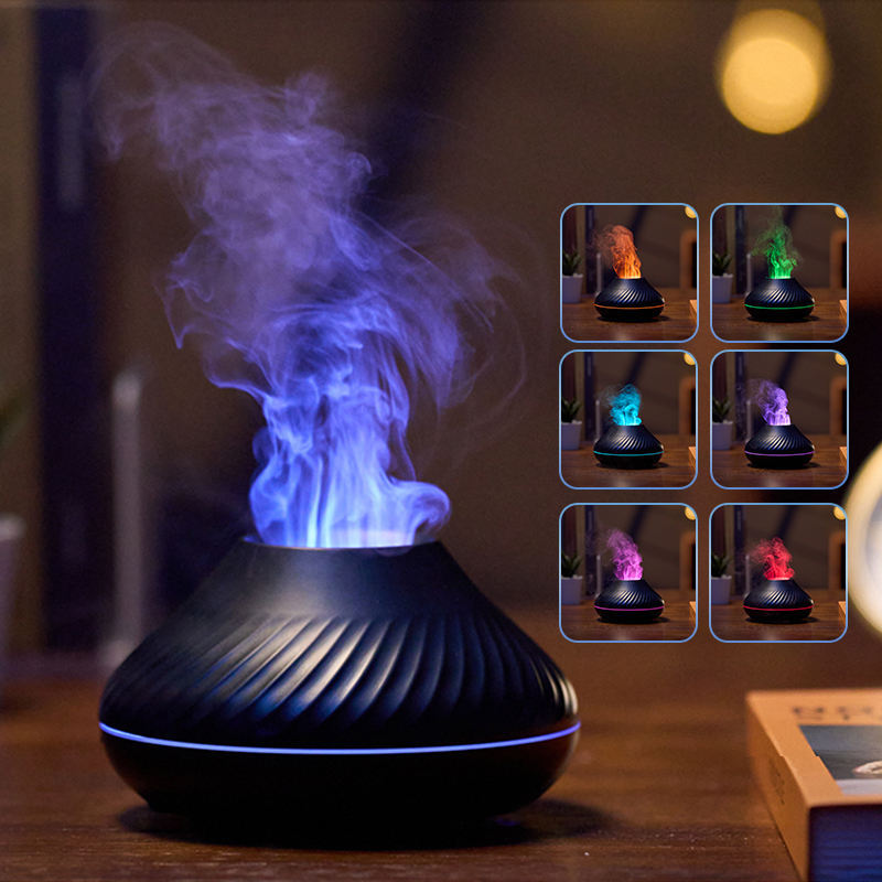Newest RGB Flame Aroma Diffuser 130Ml 3d Colorful Flame Humidifier Fire Volcano Diffuser Flame Maisonore