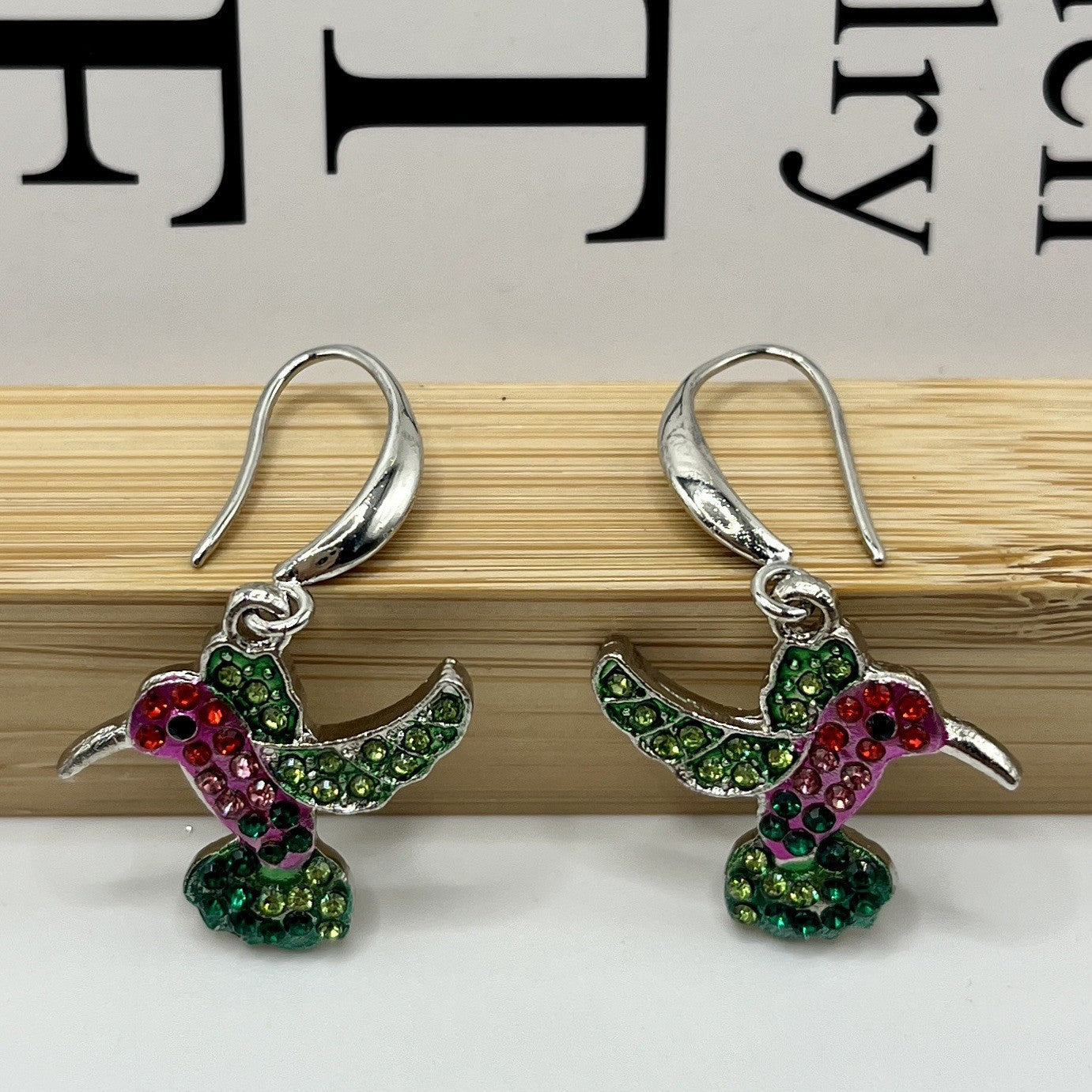 European And American Retro Creative Colorful Hummingbird Shape Diamond Fashion Women's Earrings Maisonore