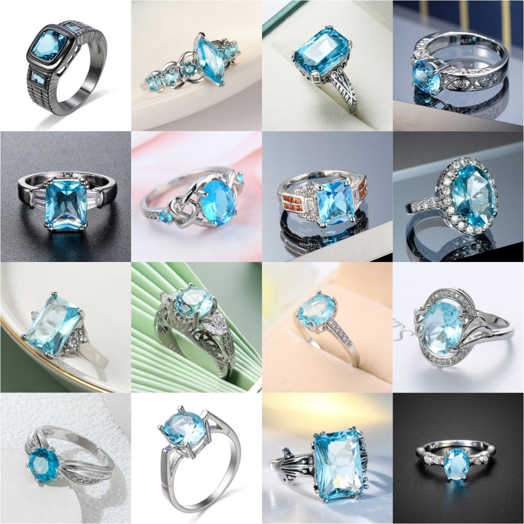 Ocean Blue Zircon Simple And Versatile Copper Ring Maisonore