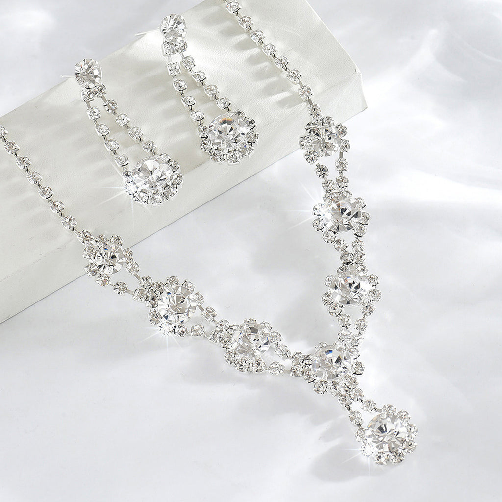 Hot Selling Simple High-grade Rhinestone Crystal Necklace Earrings maisonore shop