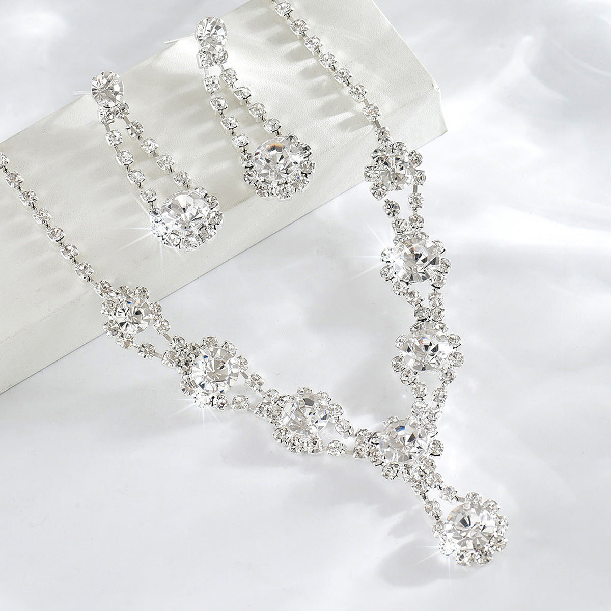 Hot Selling Simple High-grade Rhinestone Crystal Necklace Earrings maisonore shop