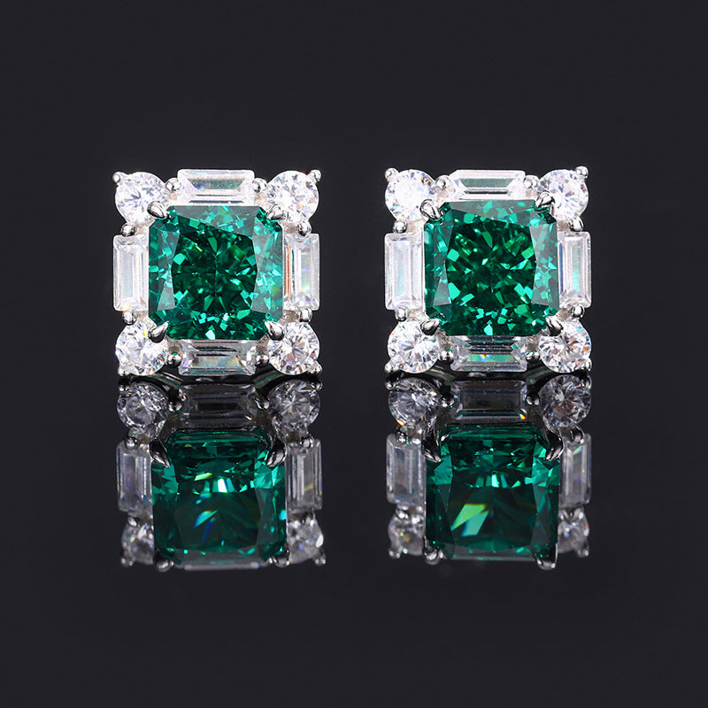 S925 Silver High Carbon Emerald Diamond Princess Square Diamond Set Maisonore