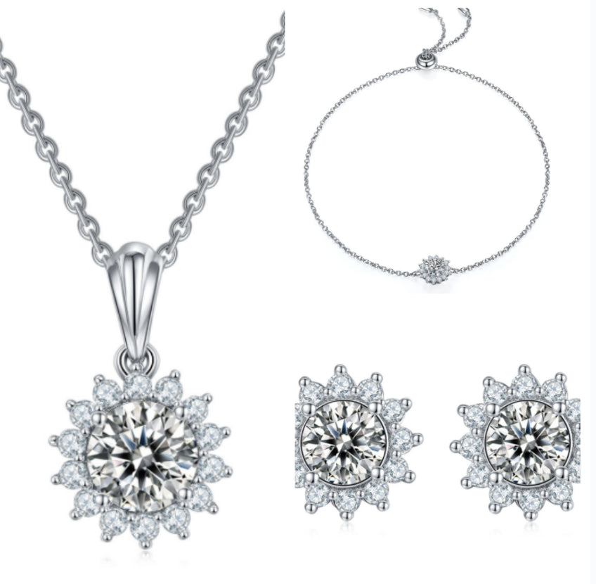 925 Silver Necklace Earring Bracelet Three Piece Set Maisonore