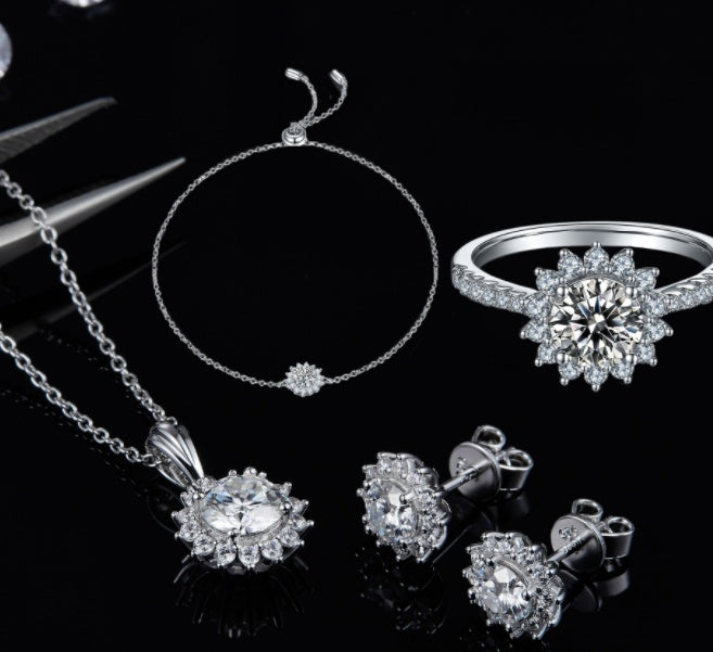 925 Silver Necklace Earring Bracelet Three Piece Set Maisonore