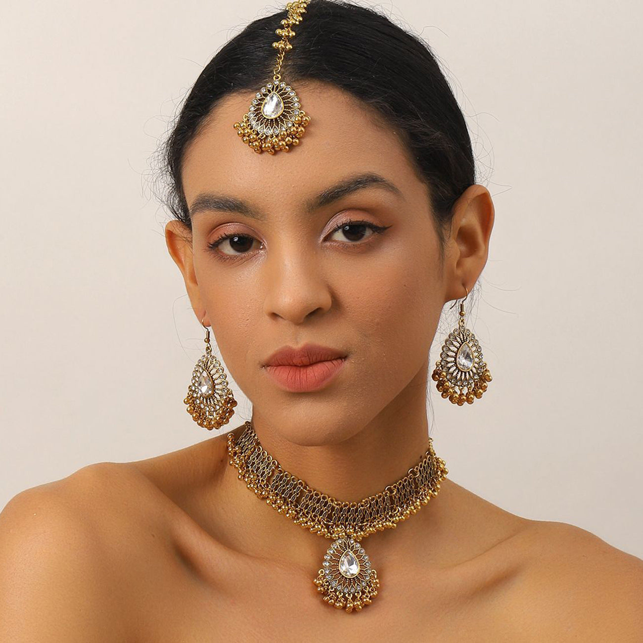 Indian Gem Pearl Pendant Tassel Three-piece Fashion Retro Maisonore