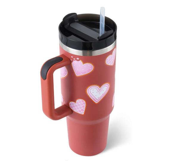 40 Oz Tumbler With Handle Straw Insulated, Stainless Steel Spill Proof Vacuum Coffee Cup Tumbler With Lid Tapered Mug Gifts For Valentine Lover Suitable For Car Gym Office Travel Maisonore