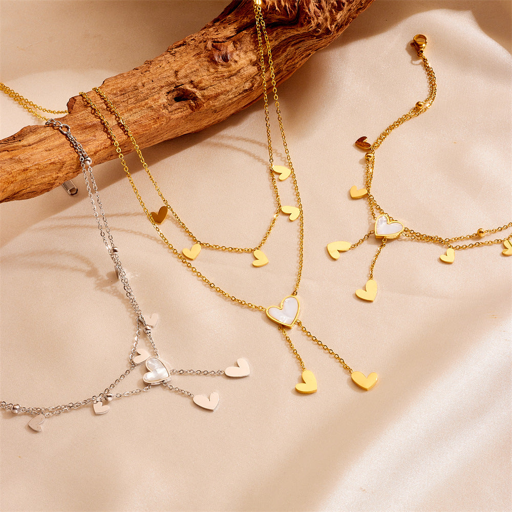 Cute Heart Star Moon Tassel Anklet Stainless Steel Maisonore