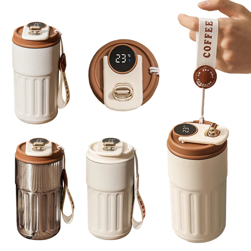 Smart Digital Thermal Bottle Portable Coffee Mug Stainless Steel Water Bottle In-Car Insulated Cup Keep Cold Vacuum Flasks 450ml Maisonore