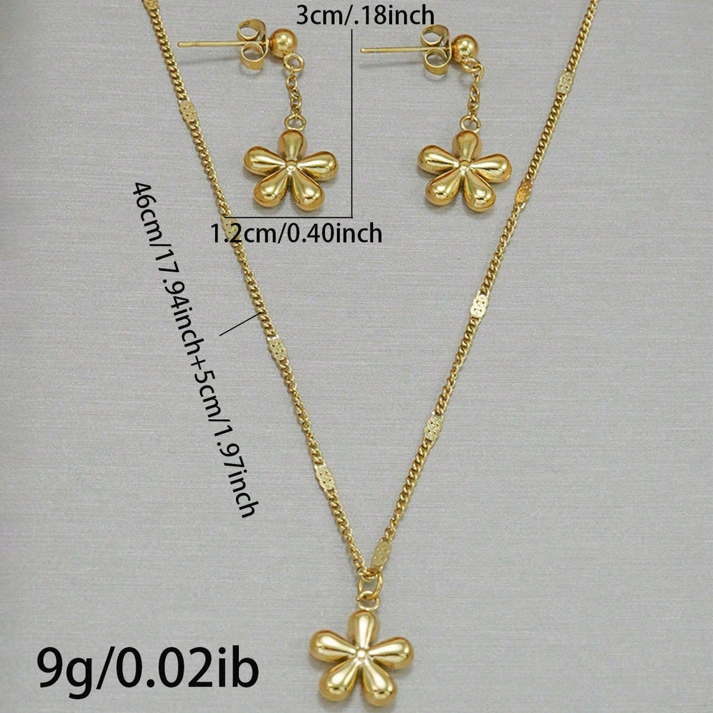 Lxalry 18K Gold Plated Stainless Steel Dainty Flower Pendant Necklace And Earrings Set For Women - Waterproof, Hypoallergenic, Cute Jewelry Gift For Birthday, Mother's Day, Daily Summer Outfits, Party Maisonore