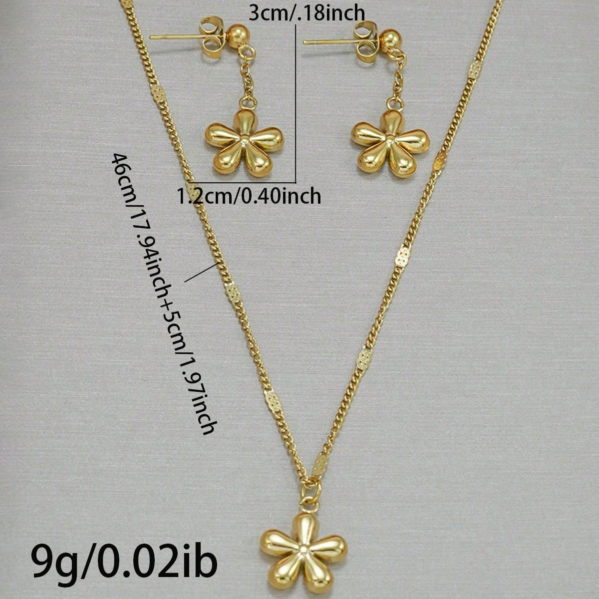 Lxalry 18K Gold Plated Stainless Steel Dainty Flower Pendant Necklace And Earrings Set For Women - Waterproof, Hypoallergenic, Cute Jewelry Gift For Birthday, Mother's Day, Daily Summer Outfits, Party Maisonore