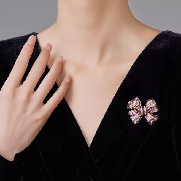 New Purplish Red Bow Alloy Brooch High Sense Maisonore