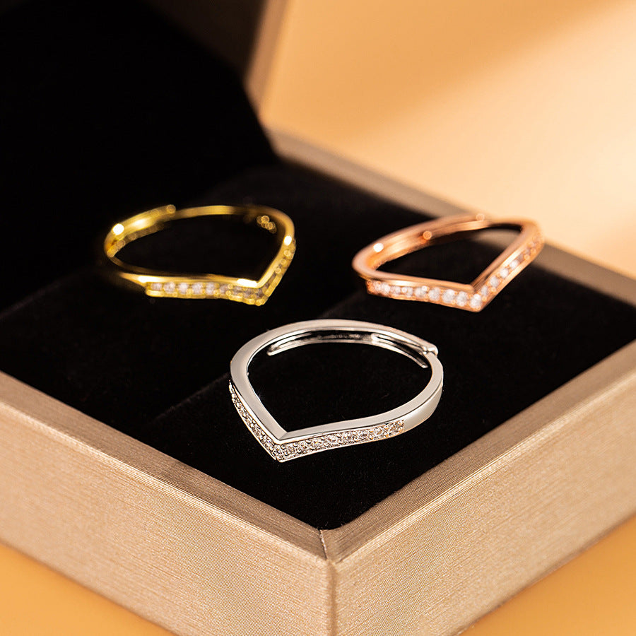 V-shaped Diamond Ring For Women, Stackable With Crown Electroplating Maisonore
