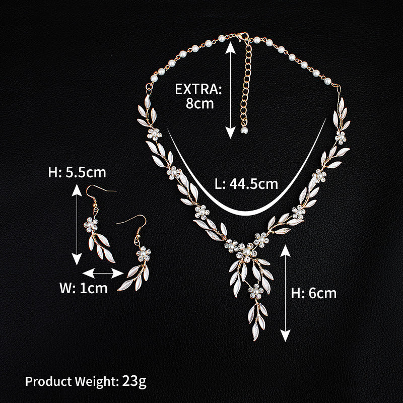 Earrings necklace bridal jewelry three-piece alloy plating European and American bride set jewelry set Maisonore