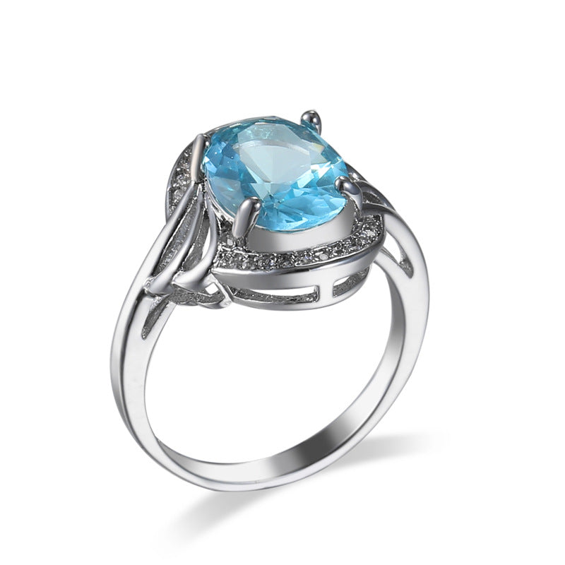 Ocean Blue Zircon Simple And Versatile Copper Ring Maisonore