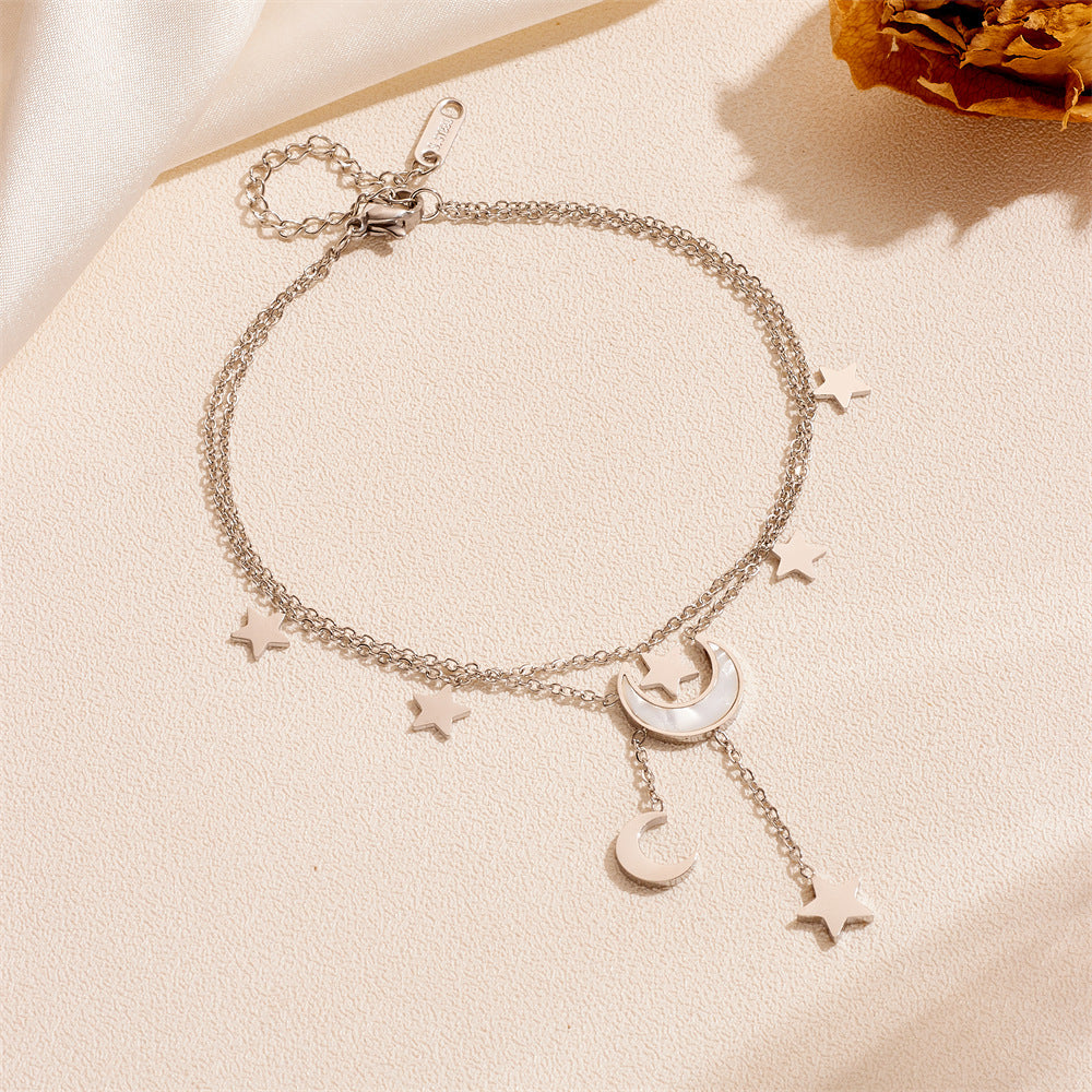 Cute Heart Star Moon Tassel Anklet Stainless Steel Maisonore